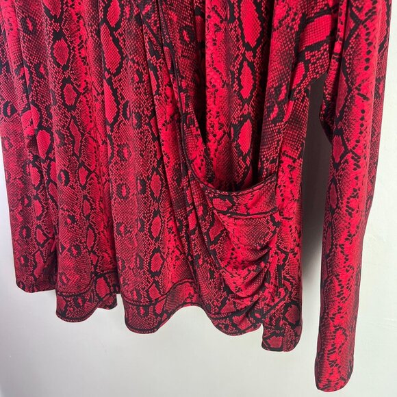 Michael Michael Kors Plus Size 3X Snakeskin-Print Crossover Border Top - Crimson - Picture 3 of 11